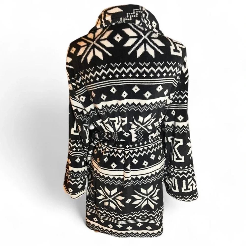 PINK Victoria’s Secret Black & White Fleece Robe Size M/L | Cozy Winter Holiday